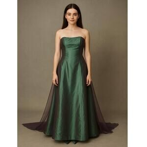Jessica McClintock Millennium 2000 Green Iridescent Corset Maxi Dress Size 6